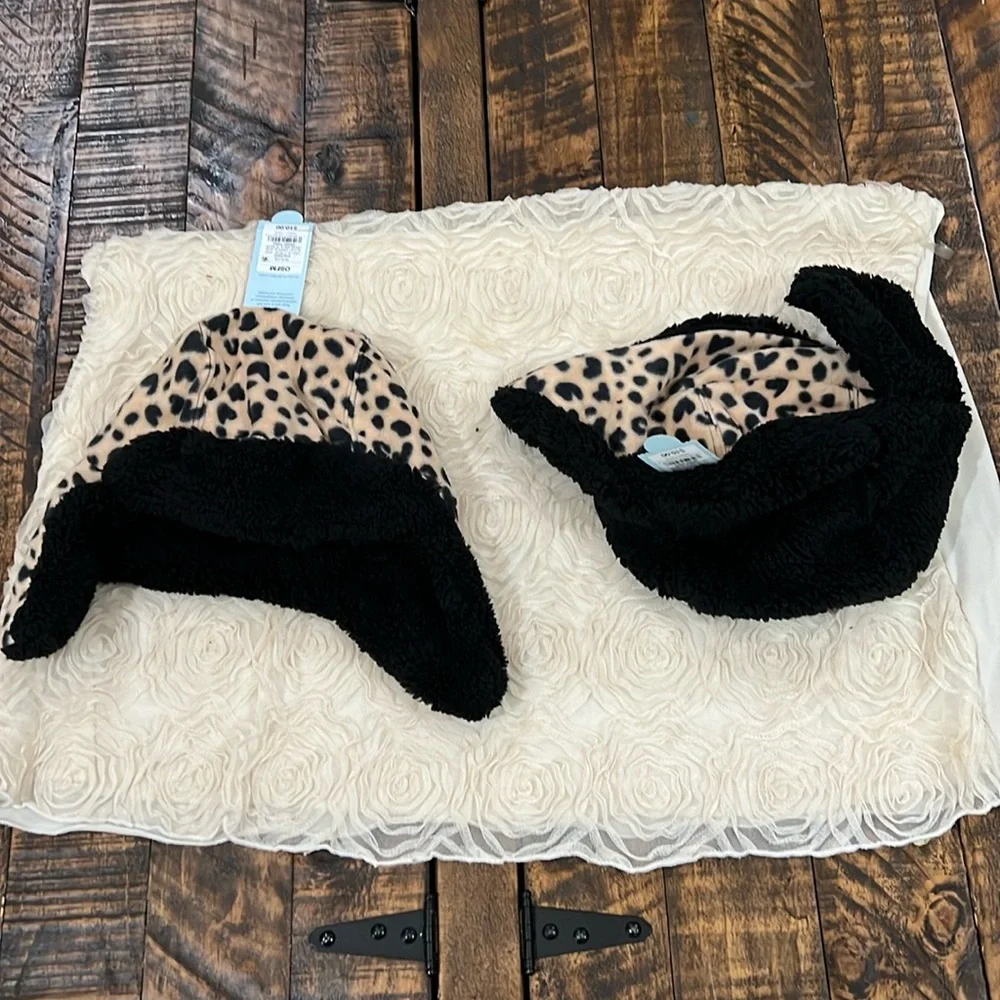 Cat & Jack lot Leopard animal print fleece lined hats